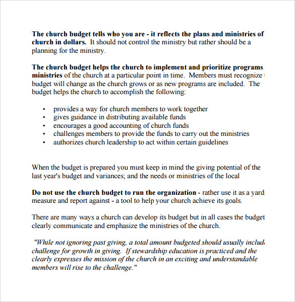 church budget template download in pdf
