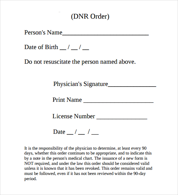 Printable DNR Form