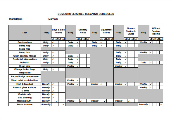 domestic services cleaning schedule