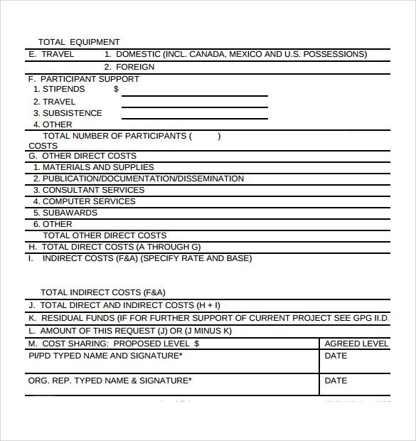 Sample Grant Budget Template