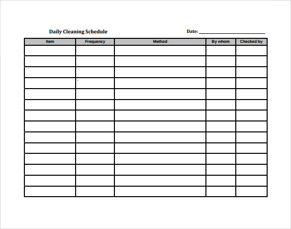 Daily Cleaning Schedule Template Excel