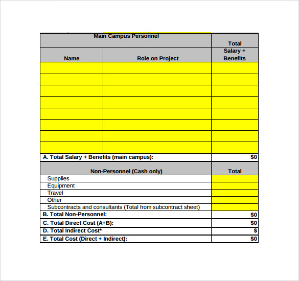 Simple Grant Budget Template Excel