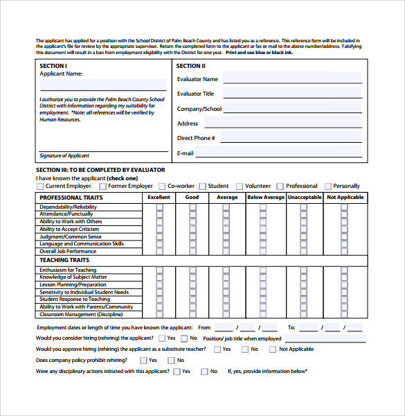 employment reference form