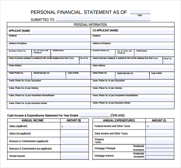 FREE 11+ Personal Financial Statement Templates in PDF MS Word