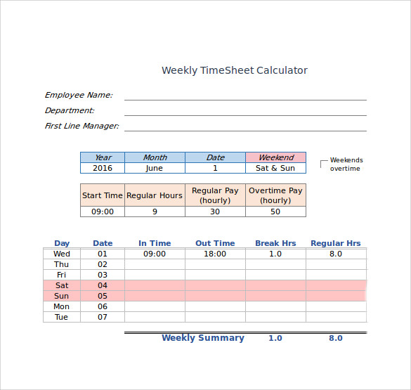 employee timesheet calculator template