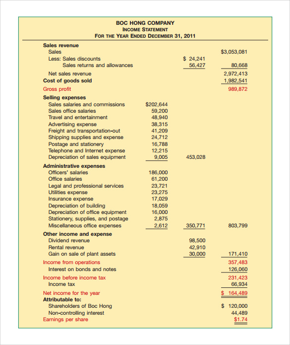 basic income statement template
