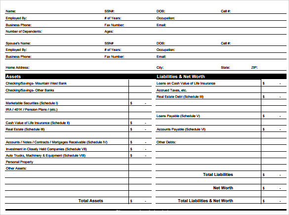 12+ Sample Personal Financial Statements  Sample Templates