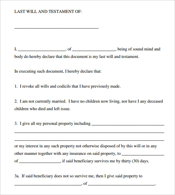 sample last will and testament form pdf
