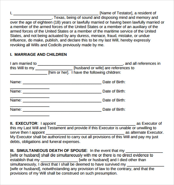 9+ Sample Last Will and Testament Forms | Sample Templates