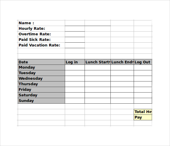 Excel Timesheet With Lunch Break Template 5707