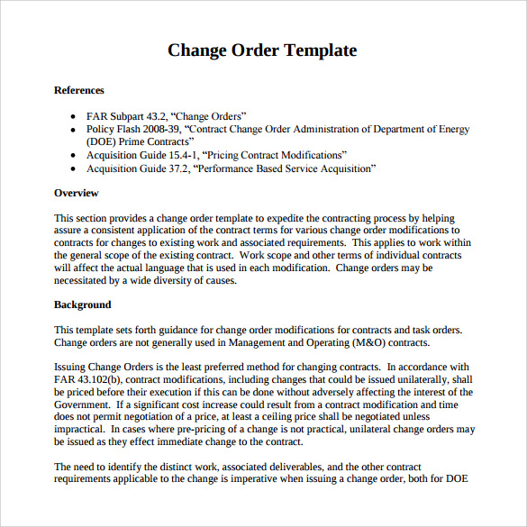 Project Management Change Order Template