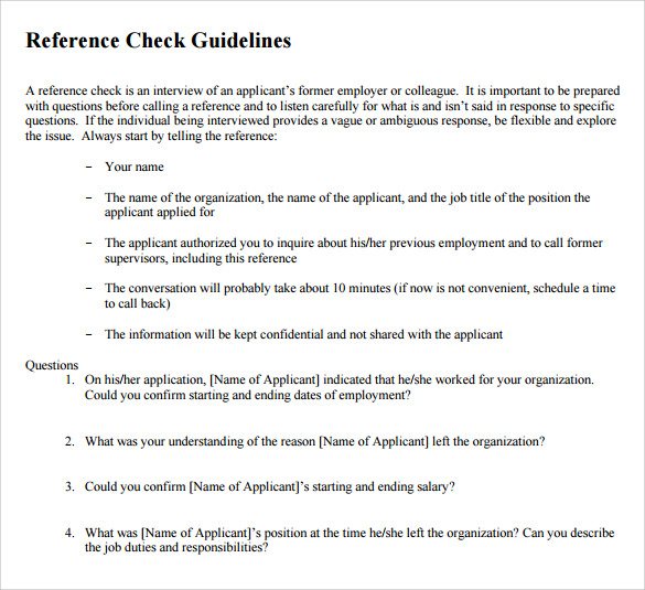 free download reference check template