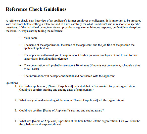 FREE 17+ Sample Reference Check Templates in PDF MS Word Excel