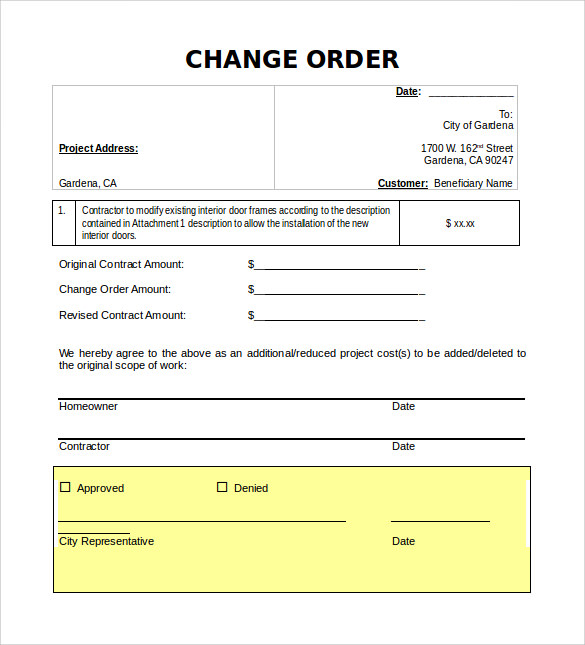 Sample Change Order Forms For Contractors | Classles Democracy