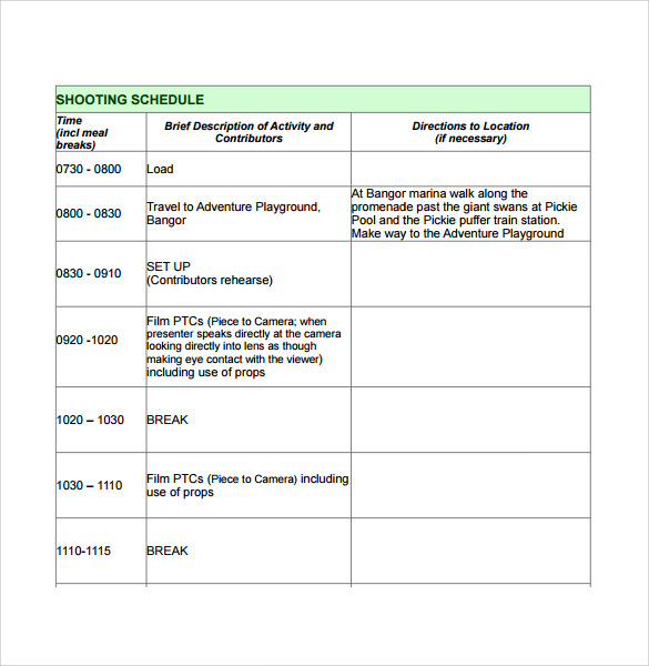 film production schedule template