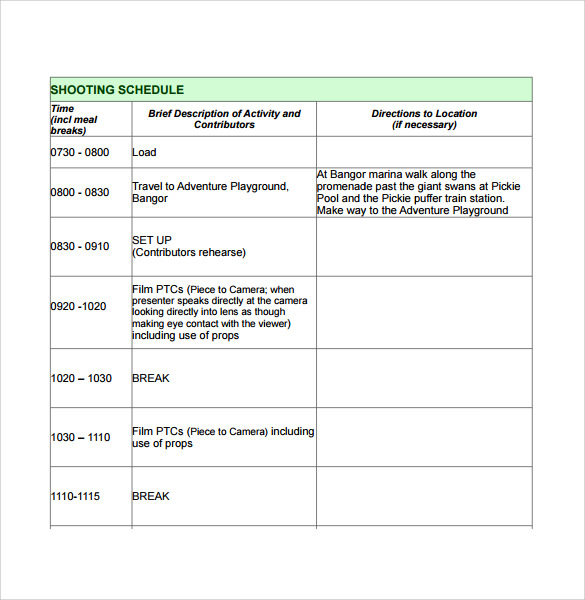  Film Production Schedule Template Google Sheets 
