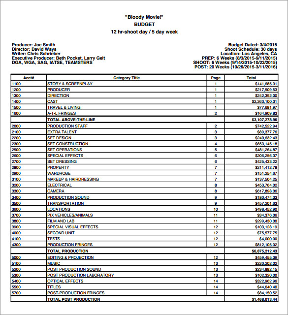 FREE 8+ Sample Film Budgets in PDF MS Word Excel Google Docs