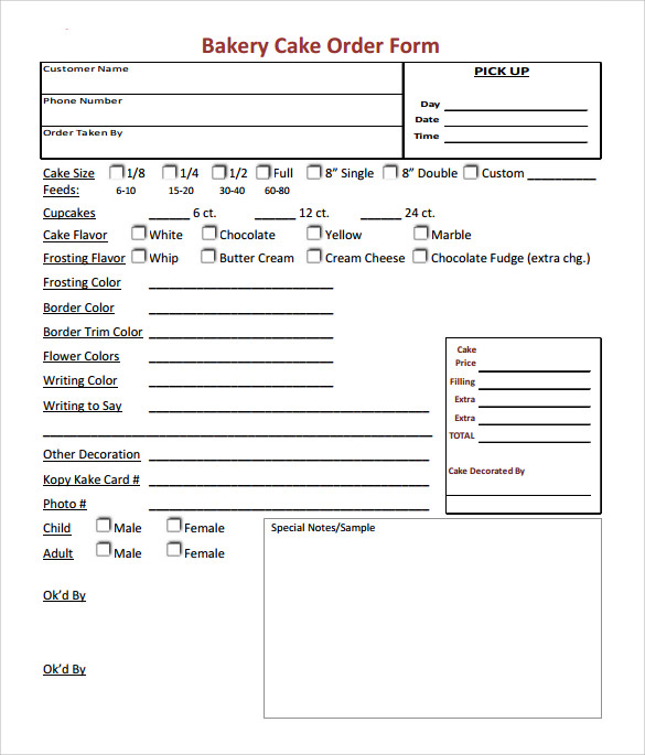 Printable Cake Order Form Template Free Download Printable Templates