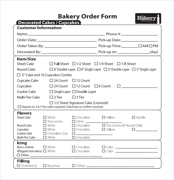 Cake Order Forms – Original by Paige