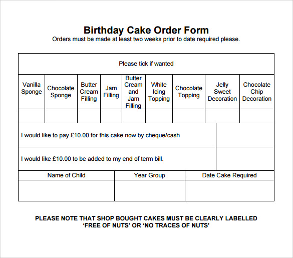 birthday cake order form