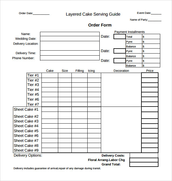 cake order form template free