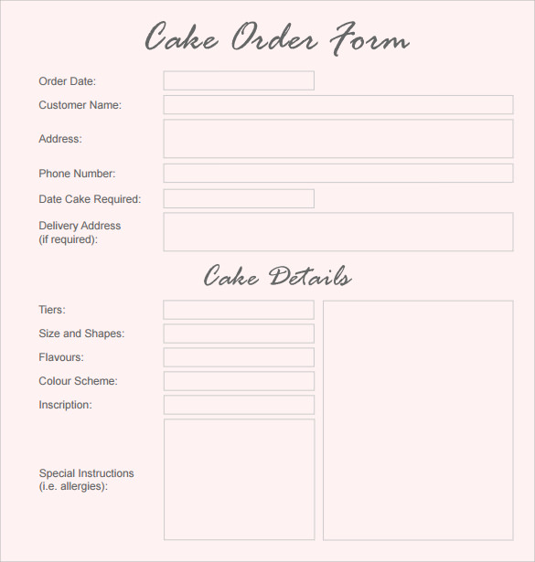 Cake Order Form Template