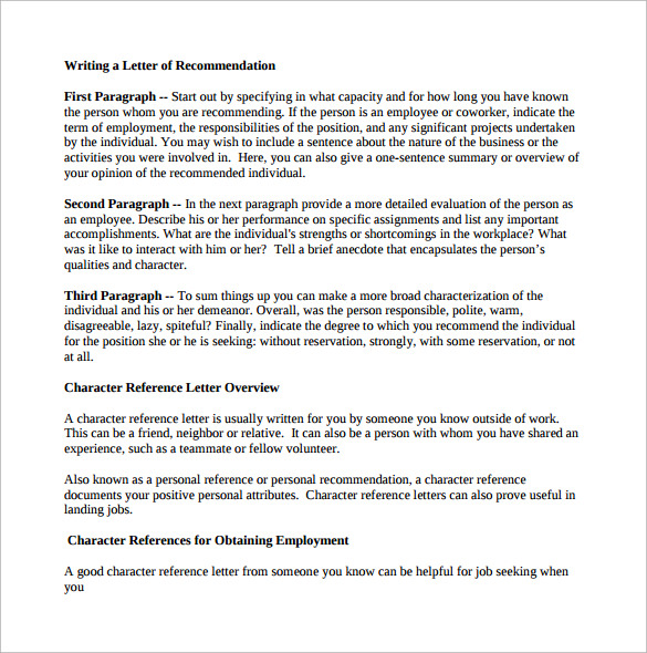 Character Reference Letter Template Download