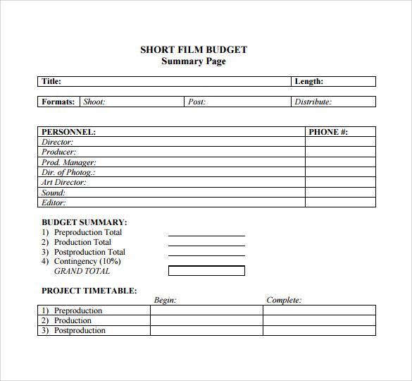 short film budget