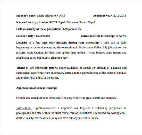 download internship report template