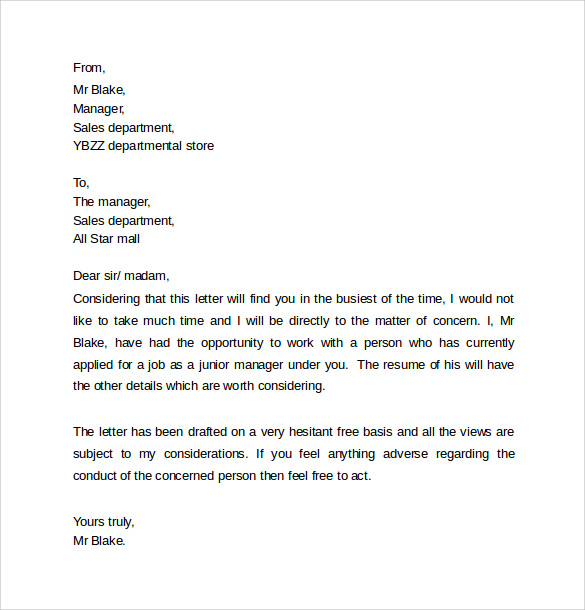 Personal Reference Sample Letter Of Recommendation