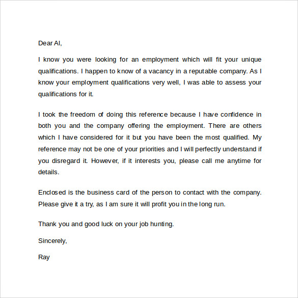 personal employment reference letter