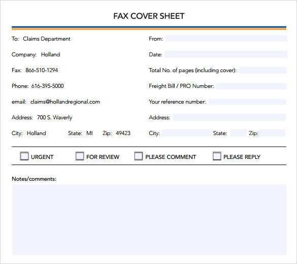 fax cover sheet template pdf