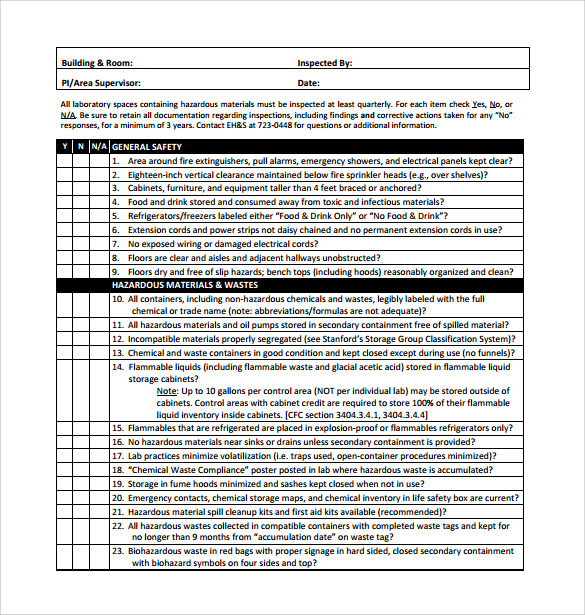 equipment inspection checklist template