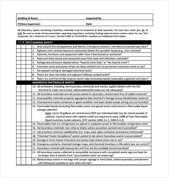 Warehouse Workplace Safety Inspection Checklist Template Excel