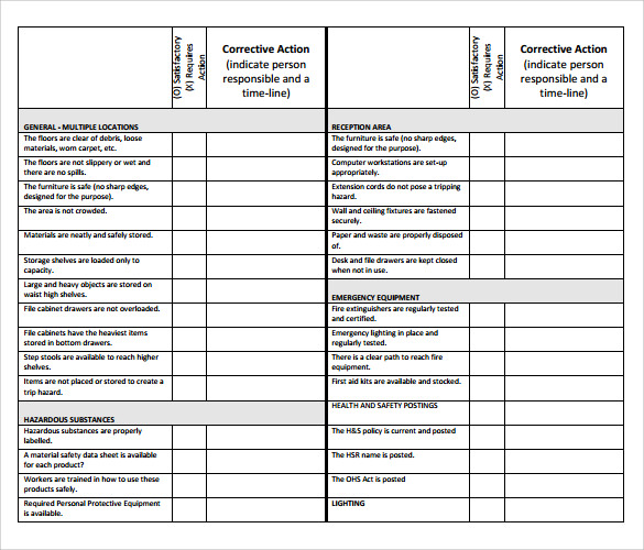 Equipment inspection sheet template