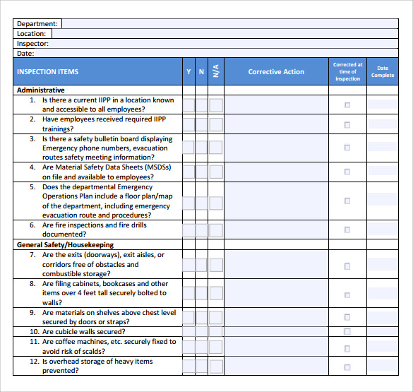 workplace inspection checklist template