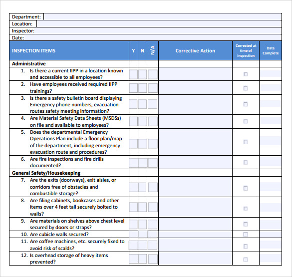 Warehouse Workplace Safety Inspection Checklist Template Excel Get 