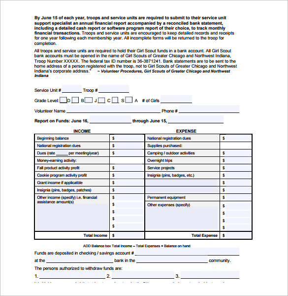 annual financial report sample