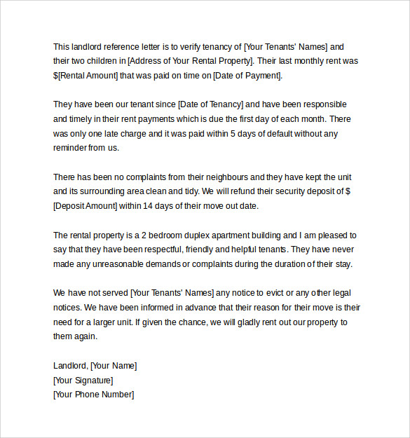 landlord reference letter request