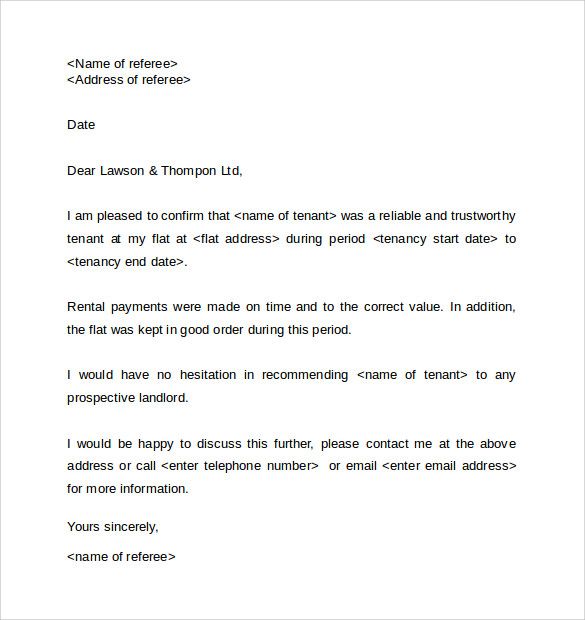 reference letter for landlord