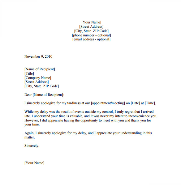 letter submission sample document to for for Letters Being Download Late 8 Apology Free