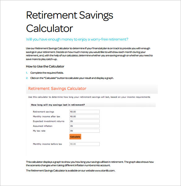 retirement and savings calculator pdf