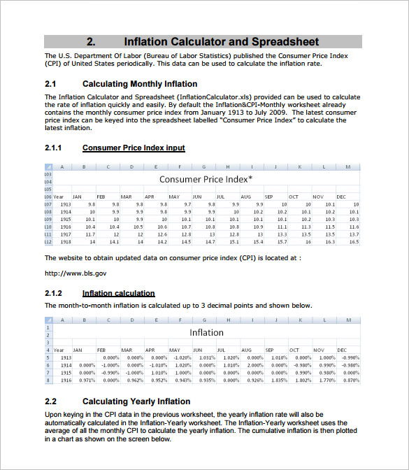 inflation calculator free template