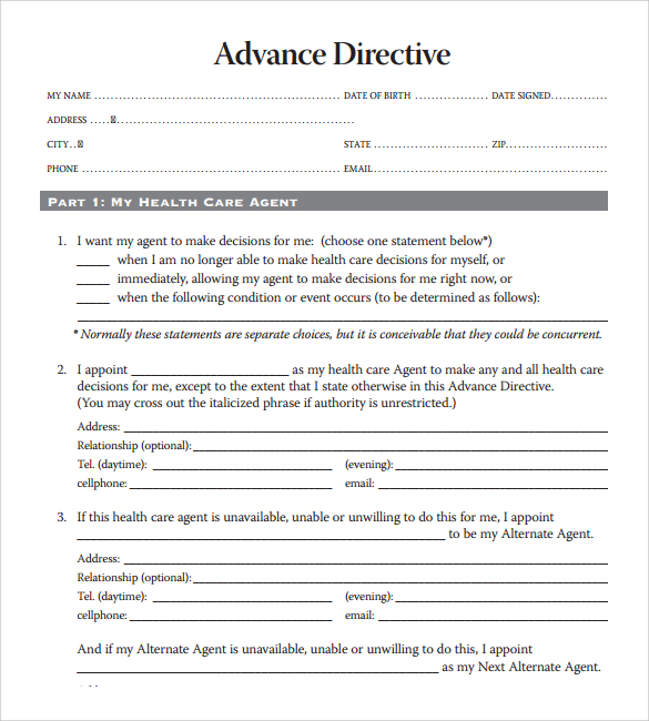 10-advance-directive-forms-samples-examples-format-sample-templates