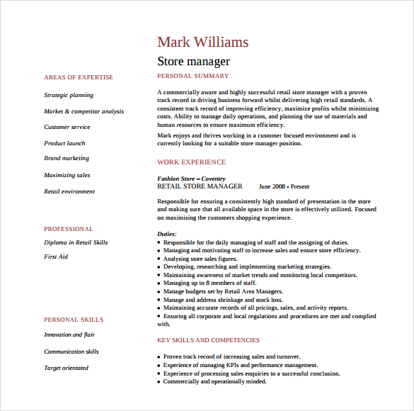 FREE 11+ Sample Store Manager Resume Templates in PDF