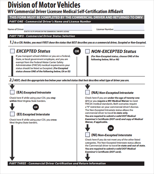 cdl medical affidavit form