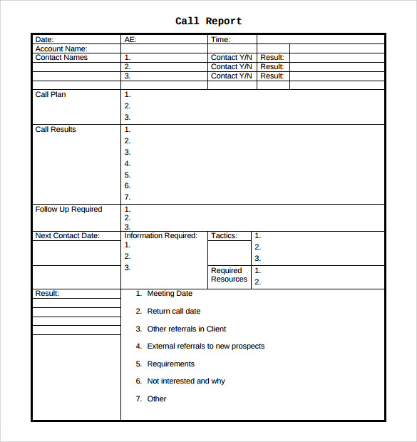 rep template report sales Sample  Sales Call Templates Report  Samples  14