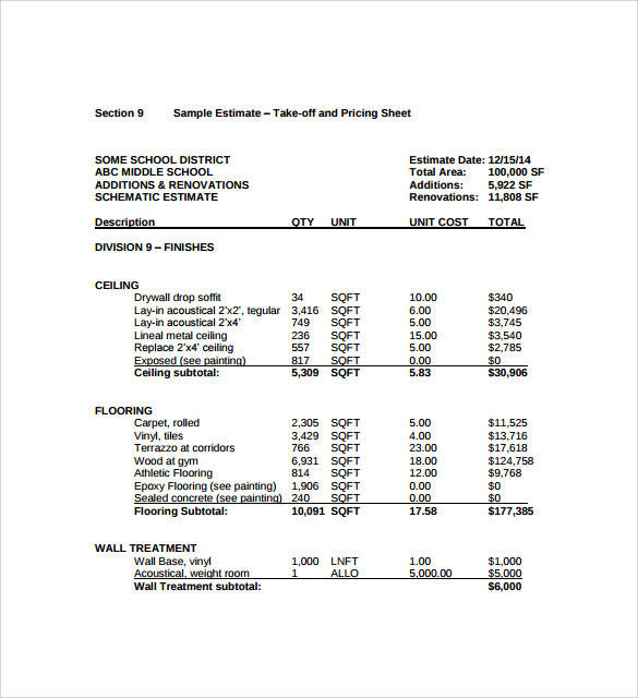 9 Painting Estimate Templates  PDF Excel Sample Templates