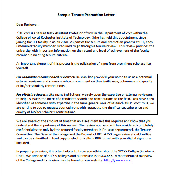 sample tenure promotion letter