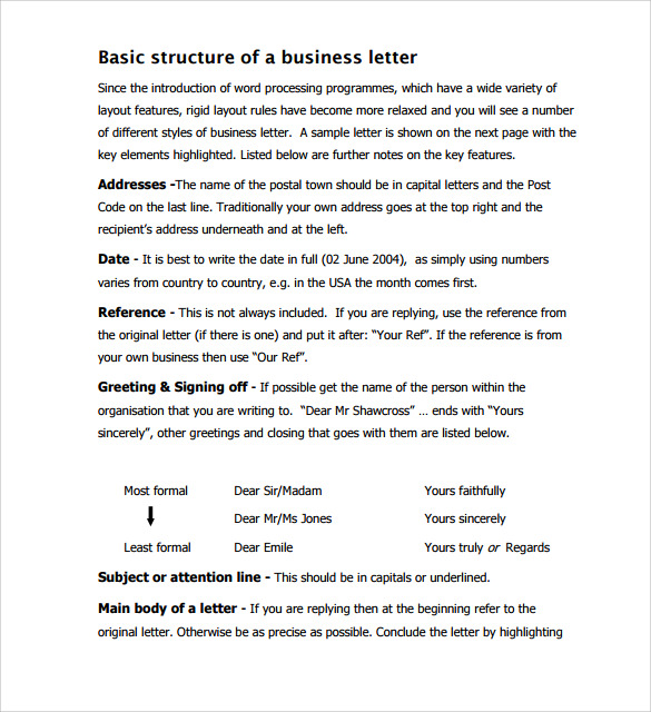 structure of a business letter